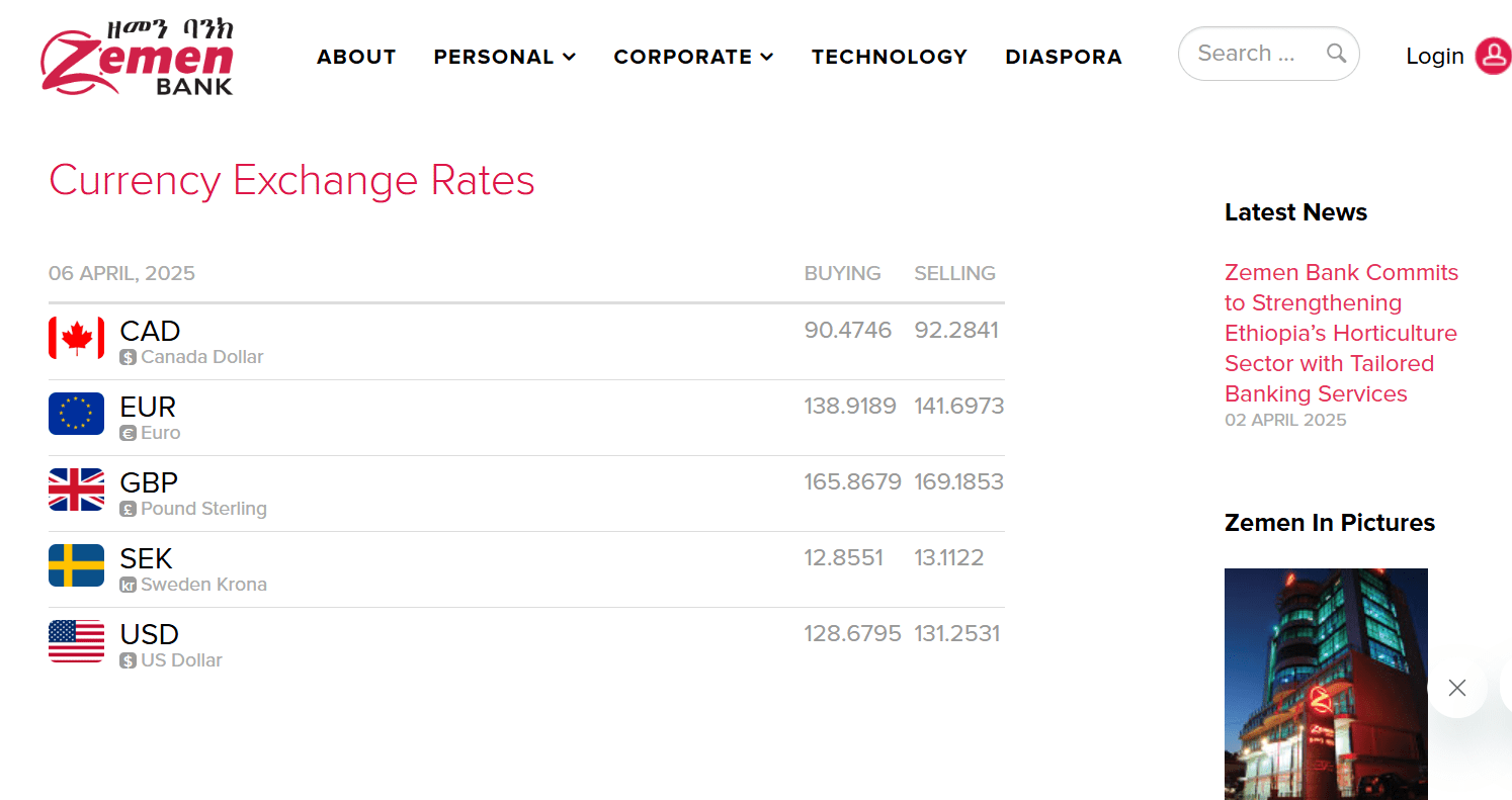 zemen bank exchange rate